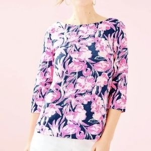 Lilly Pulitzer Waverly Top Inky Navy Flamingle XS